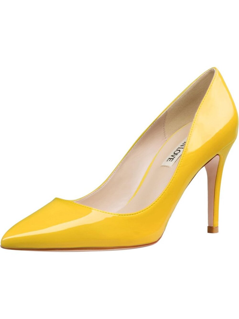 Women's Yellow Patent Closed Pointed Toe High Heels Pumps Slip On Dressy Shoes